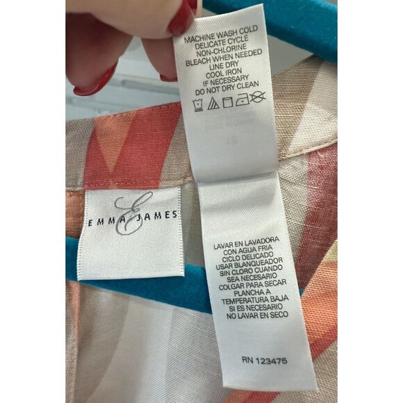 Emma James Sleeveless Abstract Print Top Back Ribbon Tie Size 18 Linen Blend - Picture 6 of 6